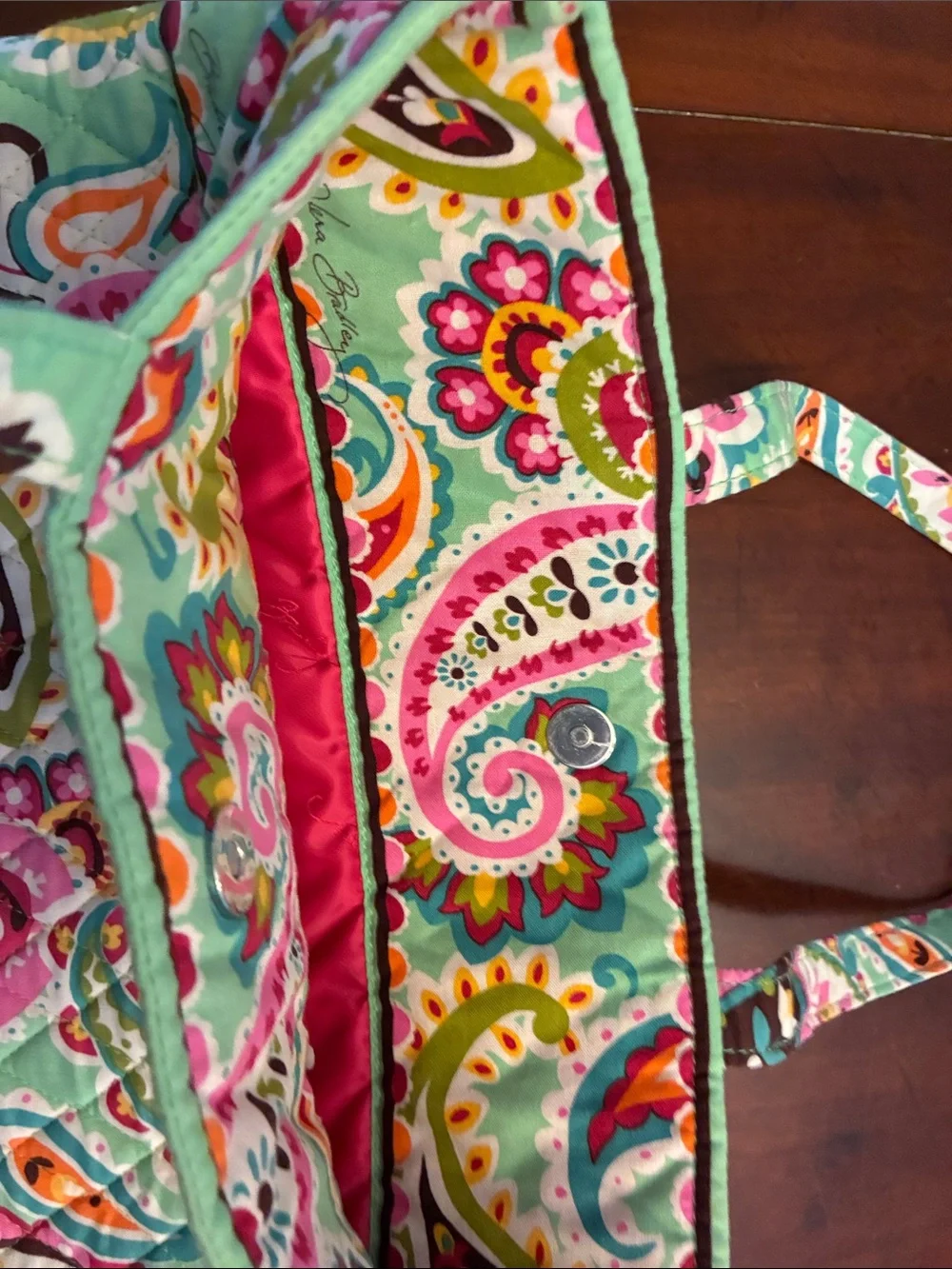 Vera Bradley Turquoise Paisley Quilted Tote with Pink and Yellow Accents